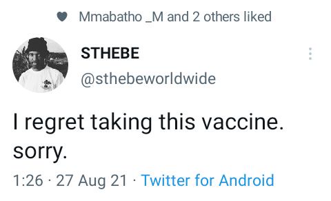 STHEBE UNHAPPY l regret taking the vaccine
