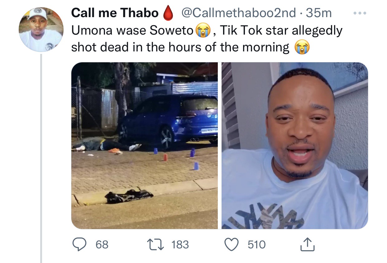 Shocking News: Tik Tok Star Shot Dead Outside His House In Soweto
