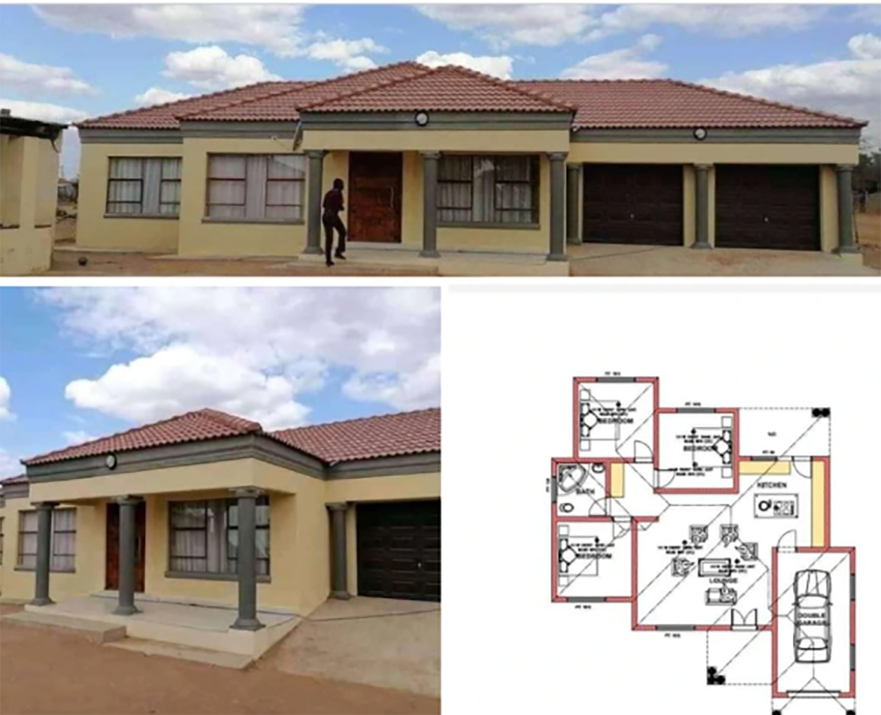 Stunning house painted pale yellow with a ground plan