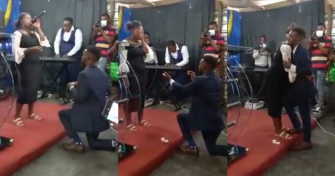 Man proposes to his girlfriend as she takes worship during church service