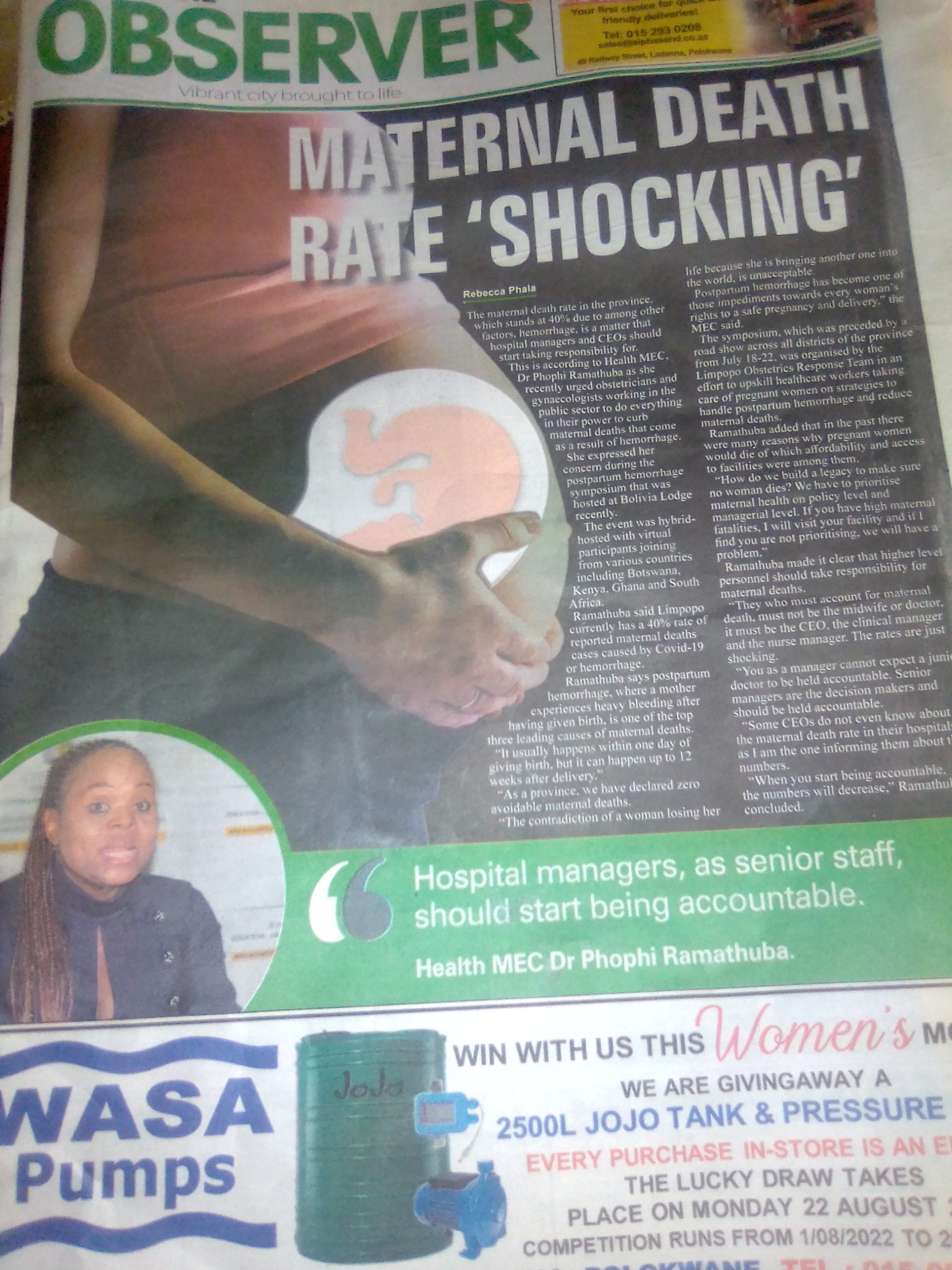 Observer: Allegedly Maternal deaths rose to 40% in Limpopo province: MEC Ramathuba