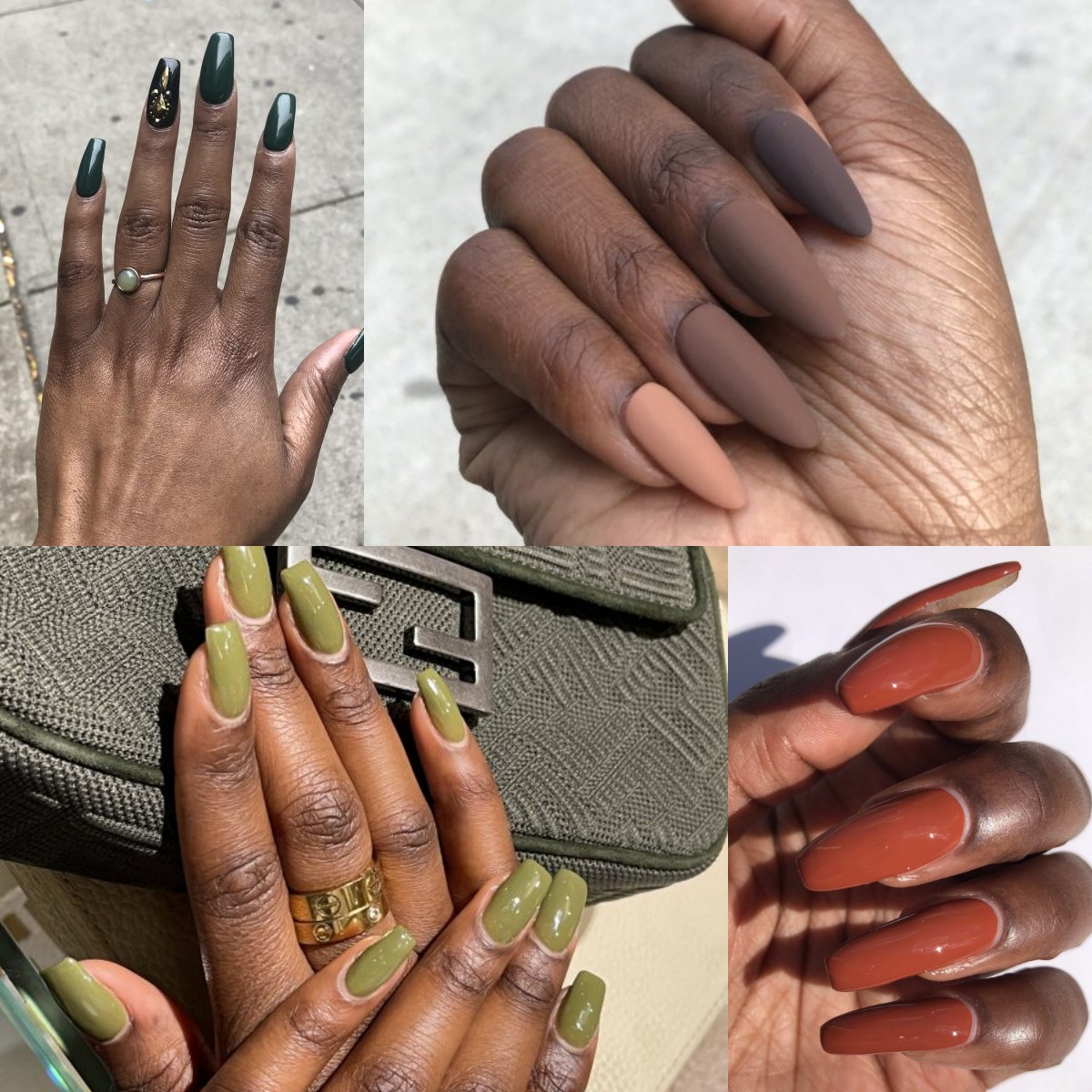Cute Nail Art Design Ideas With Creative Details: Matte Green and Glitter